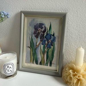 Vintage Watercolor Iris flower artwork framed